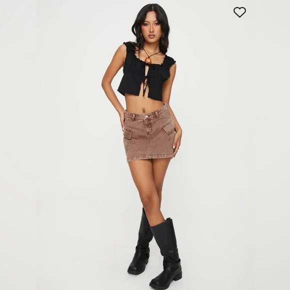 Princess Polly Zakai Cargo Denim Mini Skirt, Brown, Women’s Size 2, NWT - Picture 1 of 16